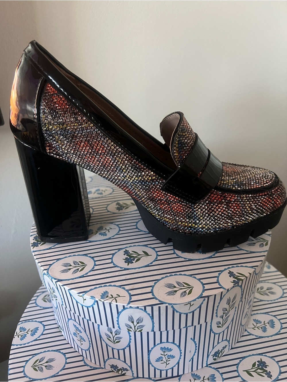 Embellished Patent Block Heel Loafer - Multicolor Betsey Johnson.